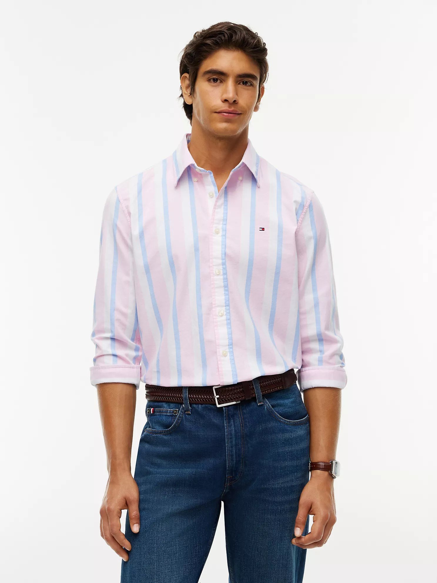 Regular Fit Striped Oxford Shirt-Classic Pink