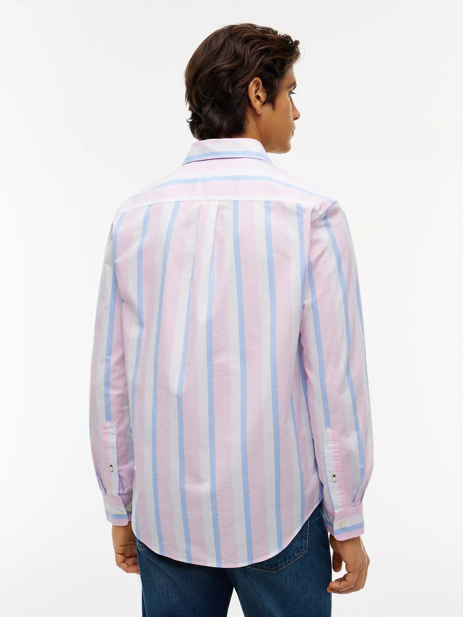 Regular Fit Striped Oxford Shirt-Classic Pink - Image 2