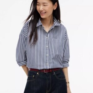 Striped Poplin Pocket Shirt-Preppy Navy
