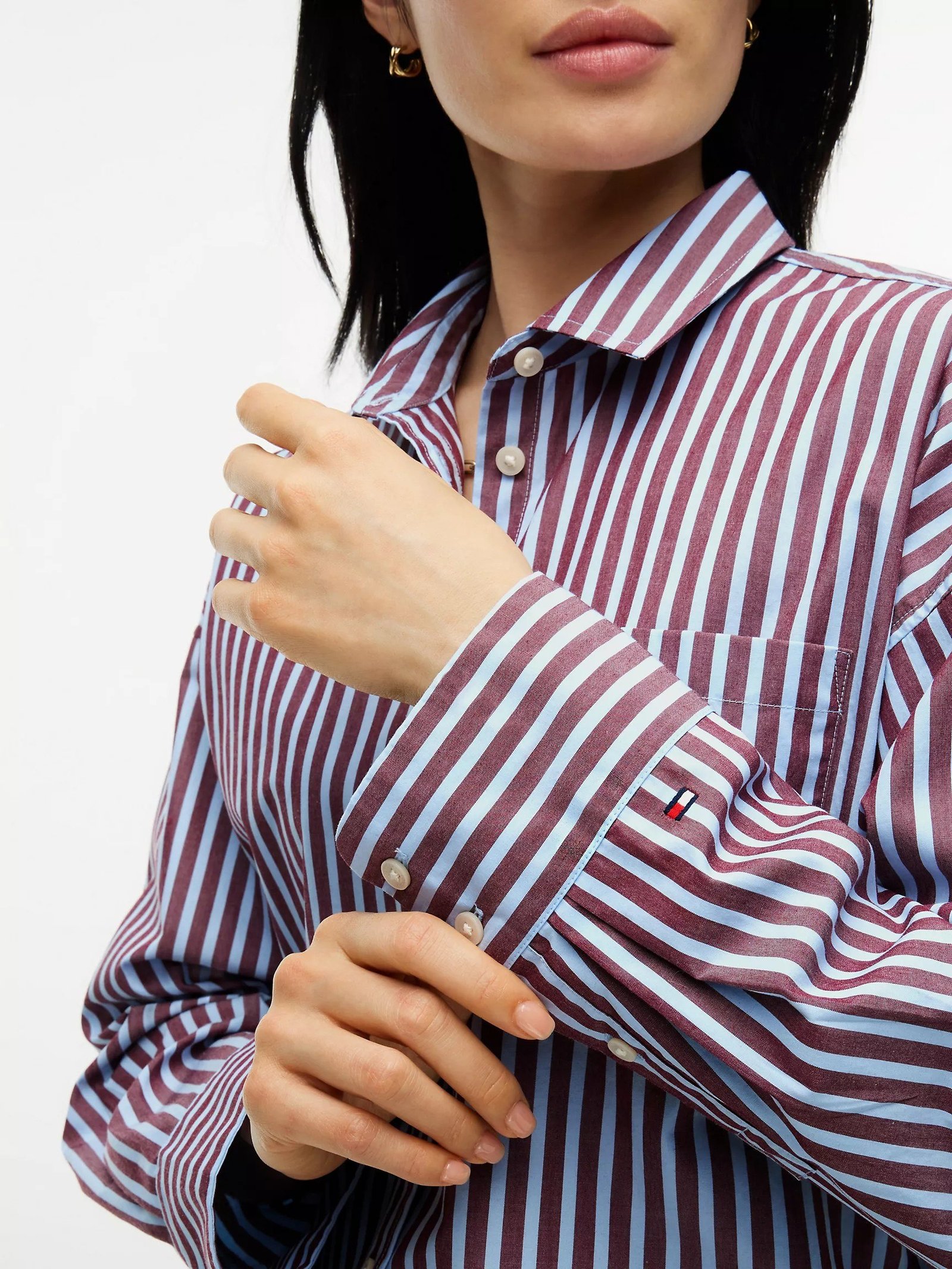 Striped Poplin Pocket Shirt-Burgundy - Image 3