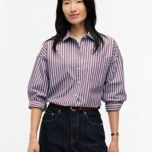 Striped Poplin Pocket Shirt-Burgundy