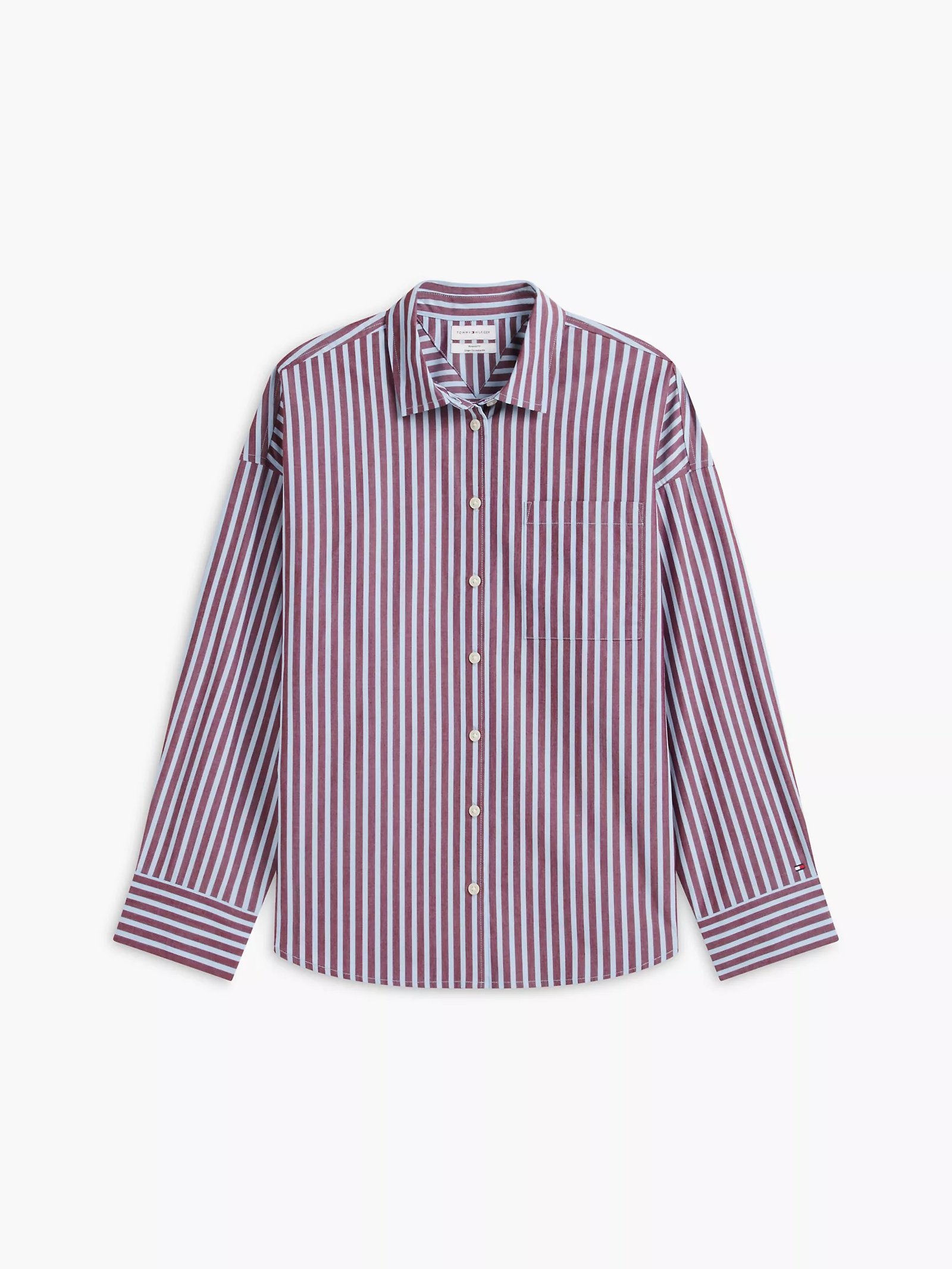Striped Poplin Pocket Shirt-Burgundy - Image 4