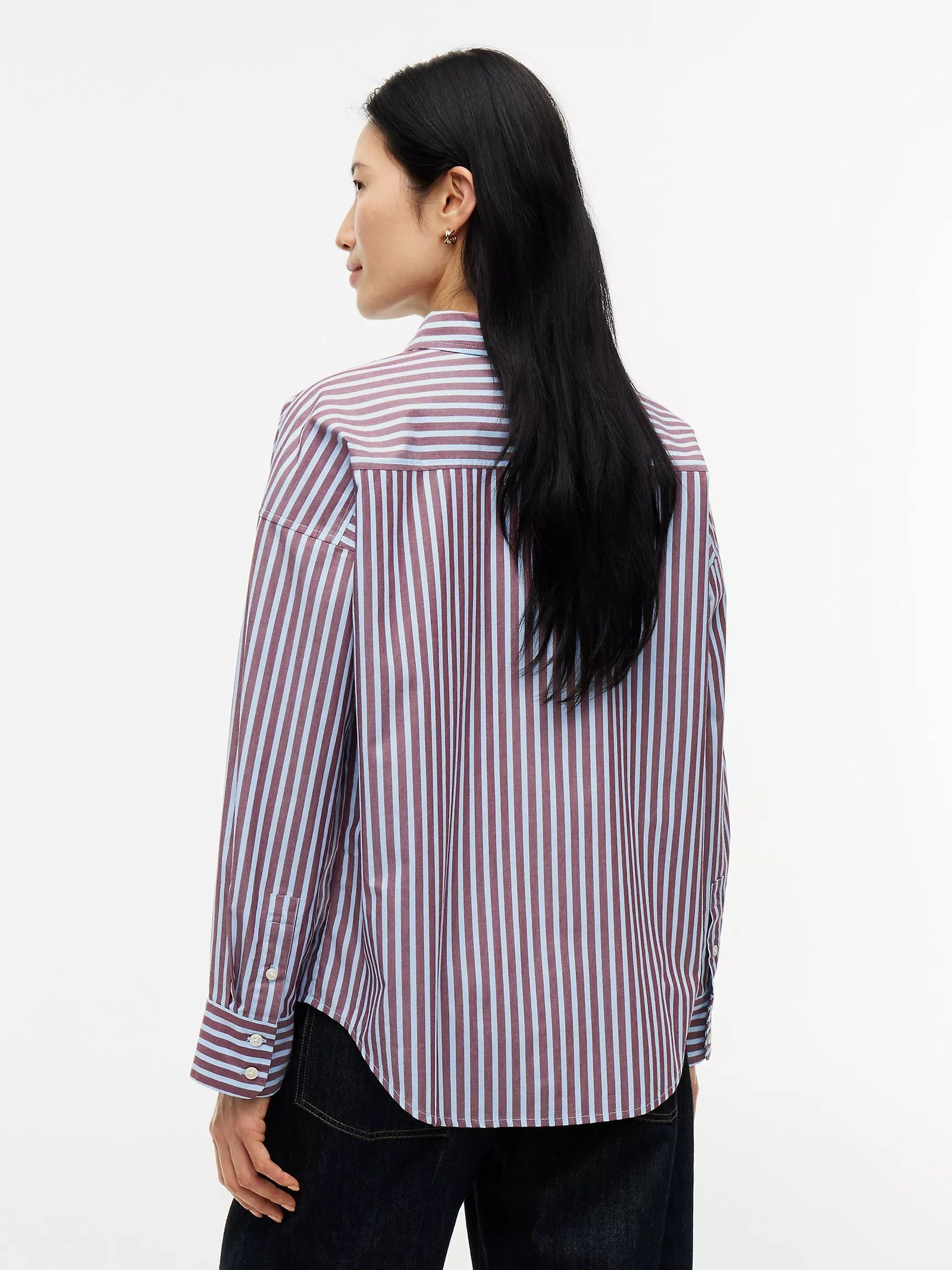 Striped Poplin Pocket Shirt-Burgundy - Image 2