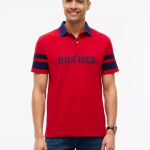 Regular Fit Varsity Stripe Logo Polo-Medium Red