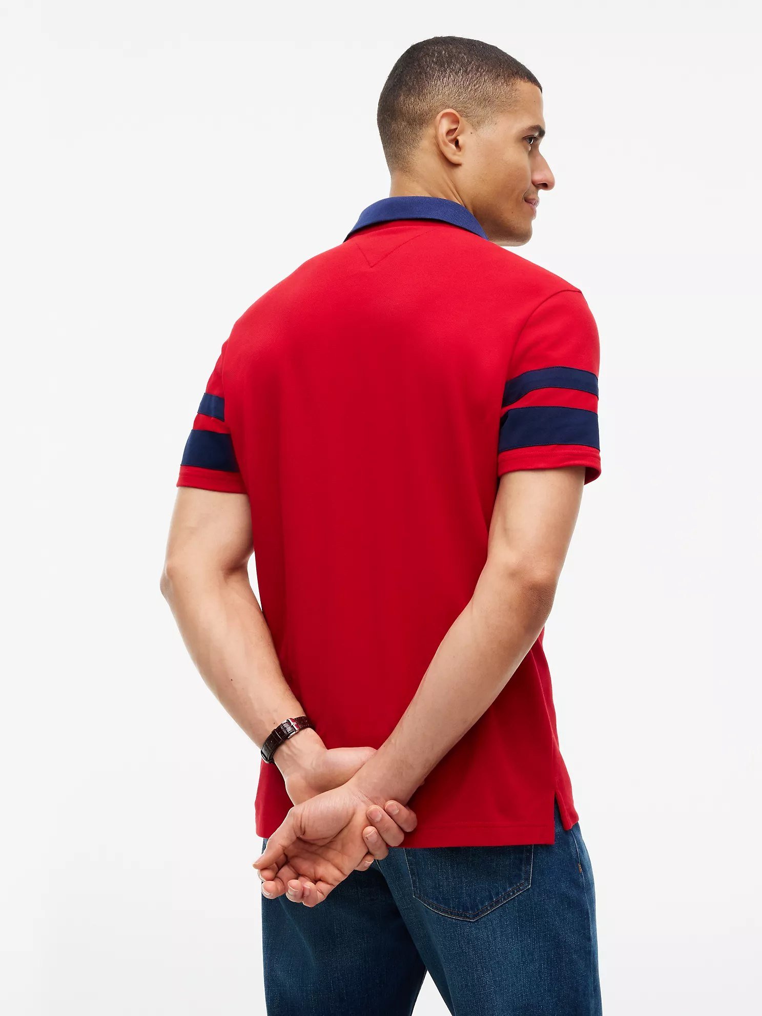 Regular Fit Varsity Stripe Logo Polo-Medium Red - Image 3