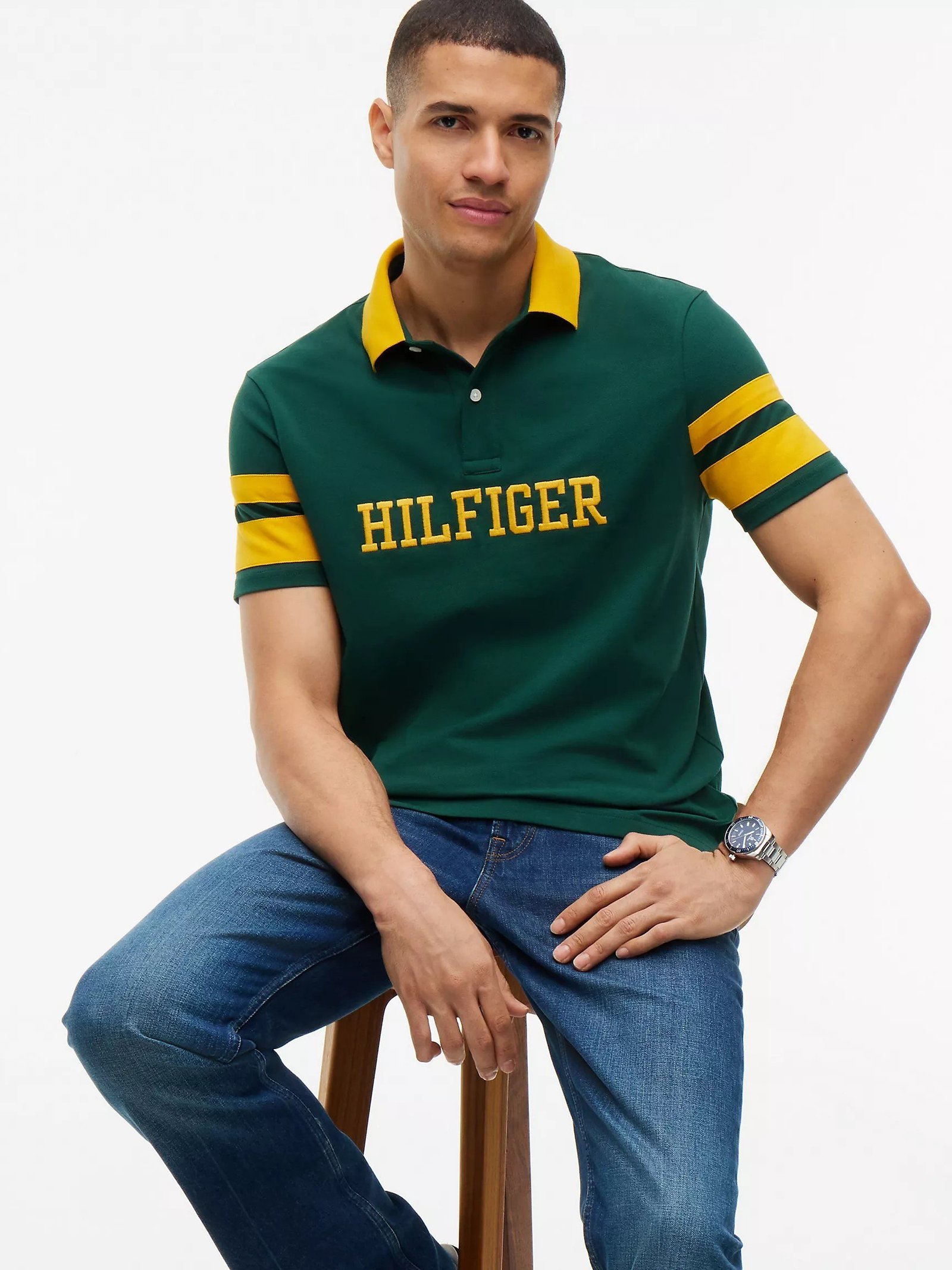 Regular Fit Varsity Stripe Logo Polo-Ornamental Green - Image 2