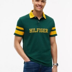 Regular Fit Varsity Stripe Logo Polo-Ornamental Green