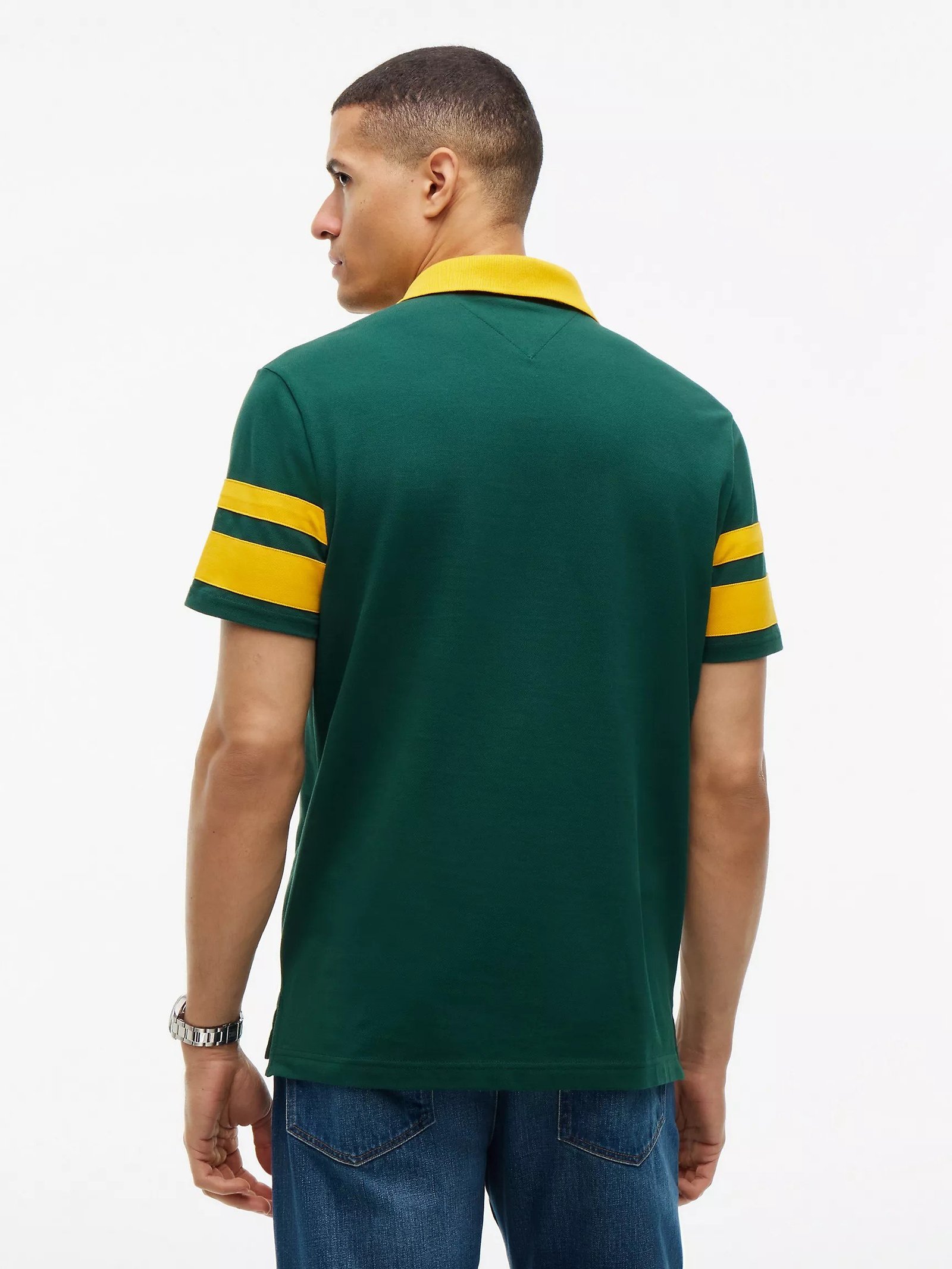 Regular Fit Varsity Stripe Logo Polo-Ornamental Green - Image 3