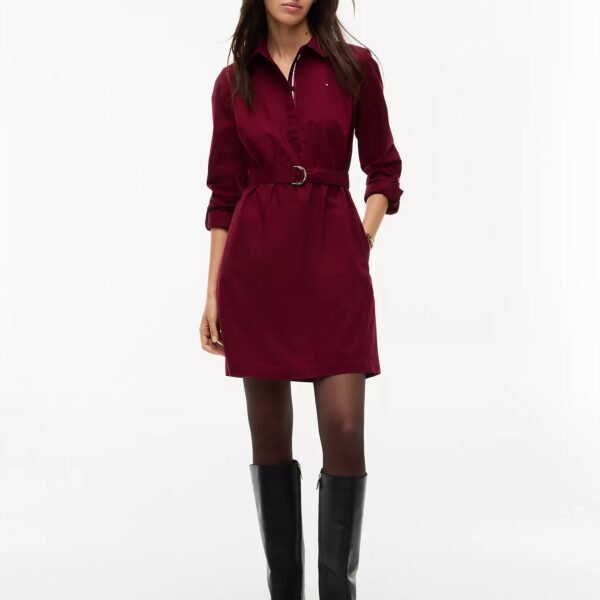 Belted Oxford Shirtdress-Preppy Navy