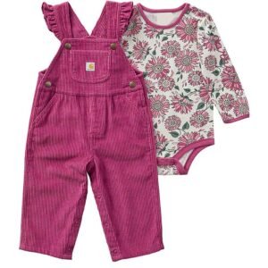 Girls’ 2-Piece Long Sleeve Bodysuit & Corduroy Overall Set (Baby)-Dark Rose Tint