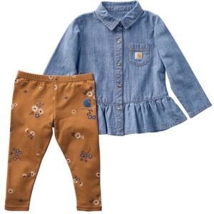 Girls’ 2-Piece Long Sleeve Chambray Top & Printed Legging Set (Baby)-Carhartt Brown