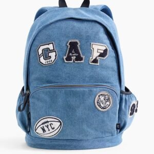 Kids Denim Logo Patch Backpack-Washed Medium Blue