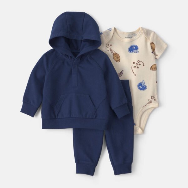 Baby Boy 3-Piece Football French Terry Layering Set-Navy Blue