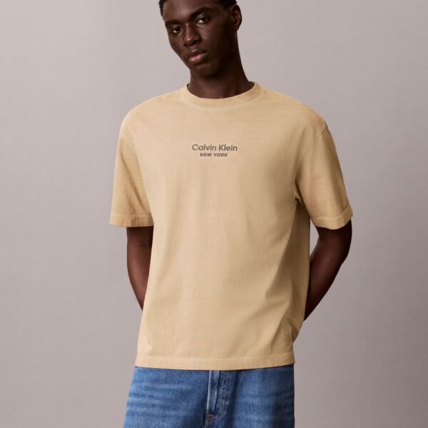 Faded Dye Logo Graphic Classic Crewneck T-Shirt-White Pepper