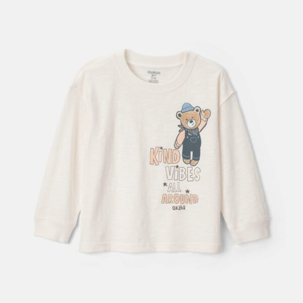 Toddler Boy ‘Kind Vibes’ Bear Long-Sleeve Graphic Tee-Cream