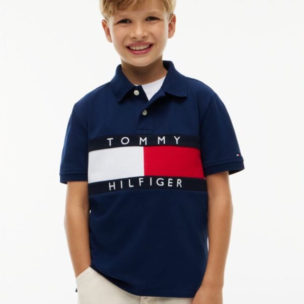 Kids’ Flag Logo Stretch Polo Boys-Navy