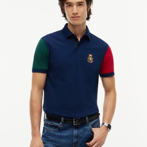 Regular Fit Tartan Colorblock Polo-Carbon Navy