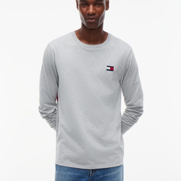 Long-Sleeve Back Flag Logo T-Shirt-Grey Heather