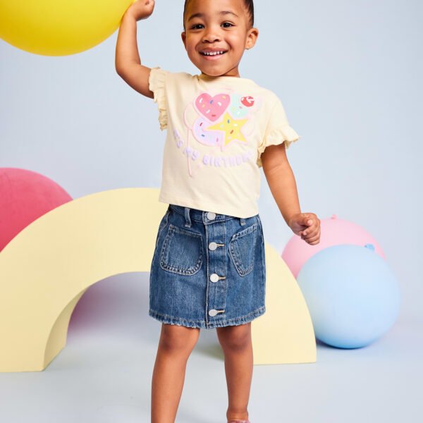 High-Waisted Button-Front Jean Skirt for Toddler Girls-Medium Wash