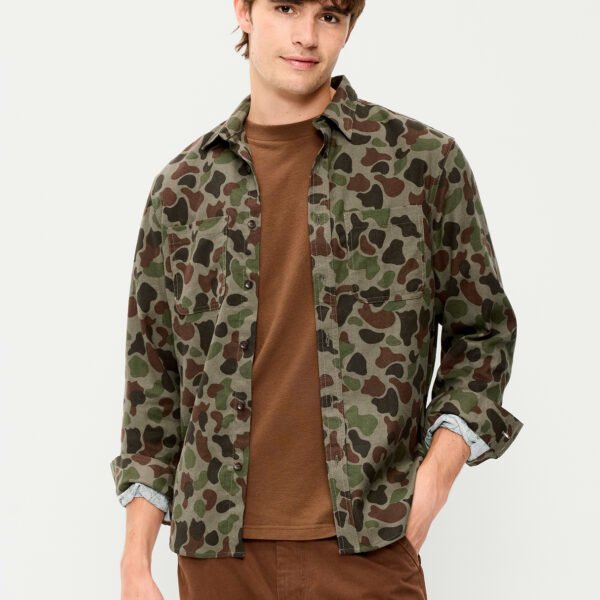 Relaxed Long-Sleeve Flannel Pocket Shirt-Camo