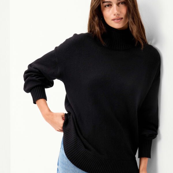 SoSoft Turtleneck Tunic Sweater-Black Jack