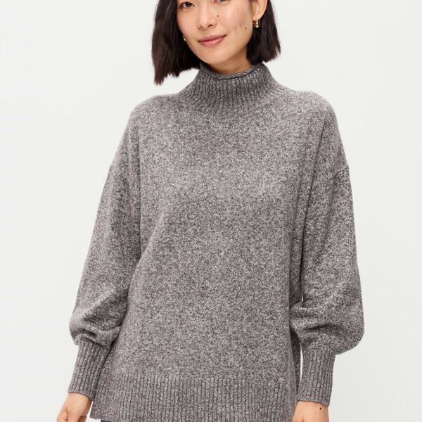 SoSoft Turtleneck Tunic Sweater-Black Coffee Marl