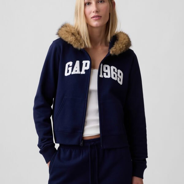 Gap 1969 Cropped Logo Zip Hoodie-Navy Uniform